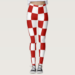 Chequered squares red white geometric retro leggings