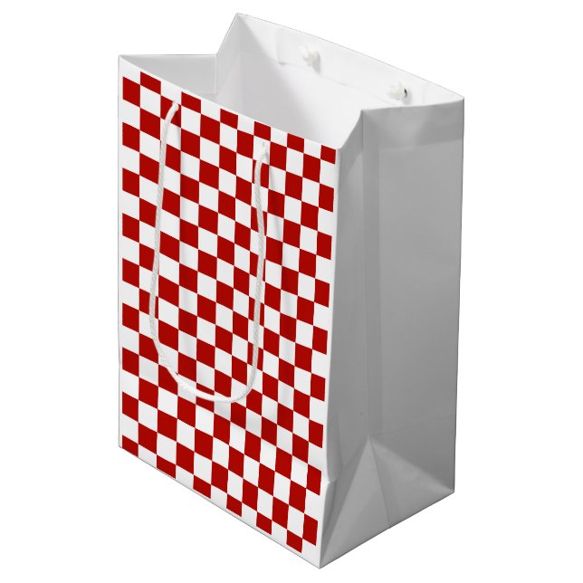 Chequered squares red white geometric retro medium gift bag (Front Angled)