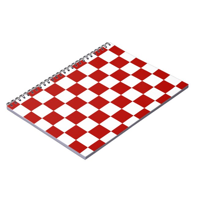 Chequered squares red white geometric retro notebook (Left Side)