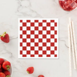 Chequered squares red white geometric retro paper napkin