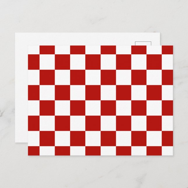 Chequered squares red white geometric retro postcard (Front/Back)