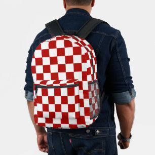 Chequered squares red white geometric retro printed backpack