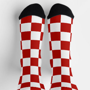 Chequered squares red white geometric retro socks