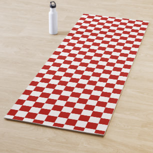 Chequered squares red white geometric retro yoga mat