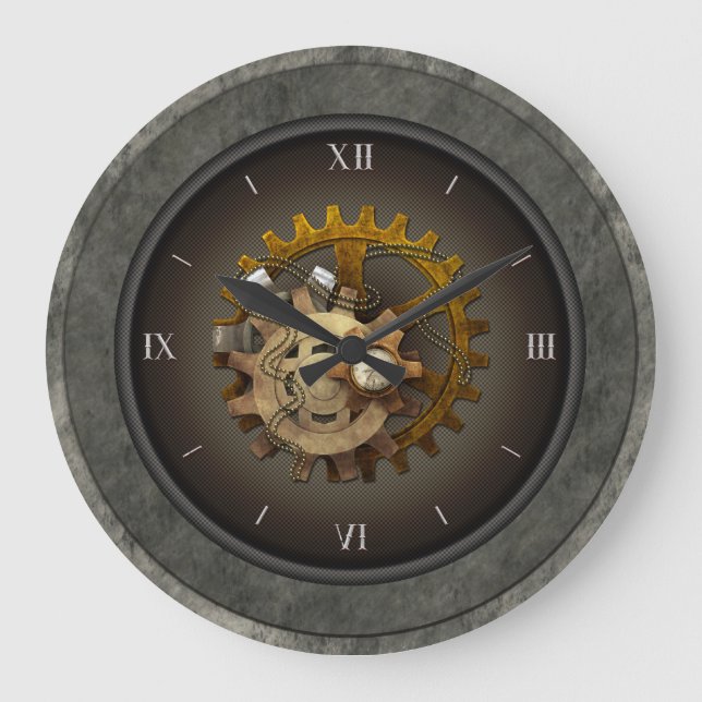 Chequered SteamPunk Large Clock (Front)