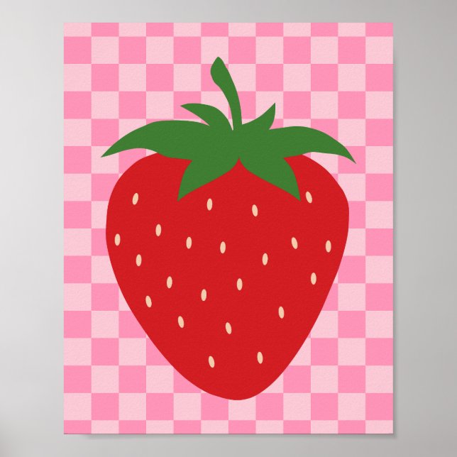 Chequered Strawberry Retro Fruit Pink And Red Poster (Front)