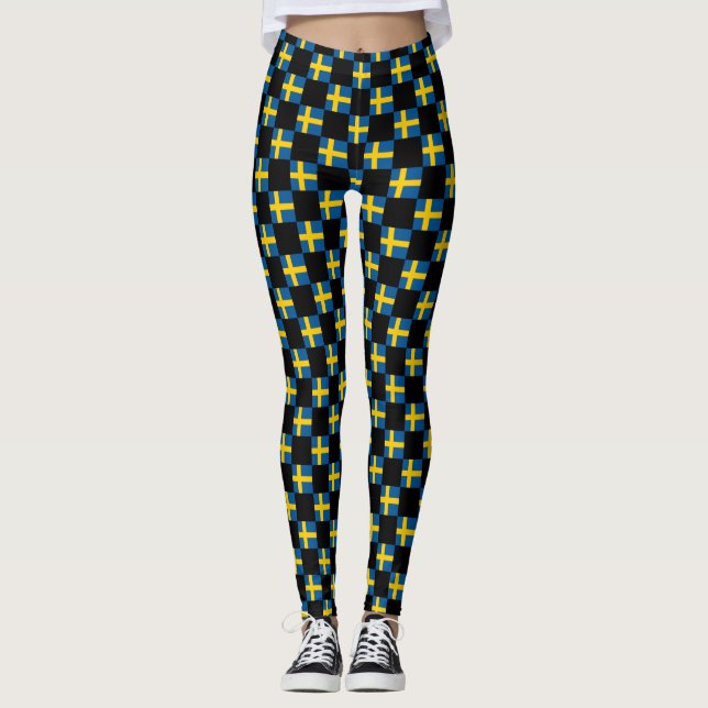 Chequered Sweden Flag Pattern  Leggings (Front)