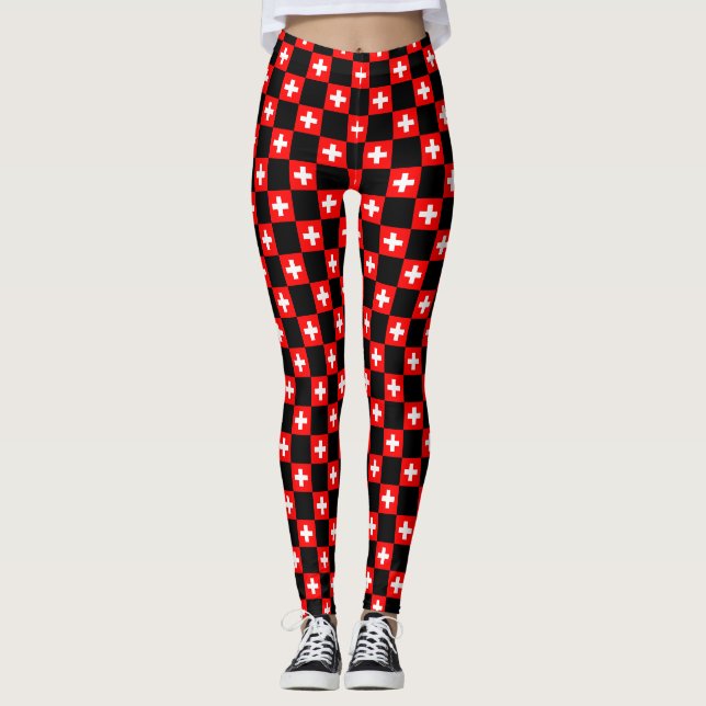 Chequered Switzerland Flag Pattern  Leggings (Front)