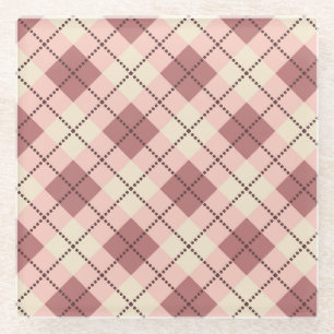 chequered tartan plaid classic beige brown texture glass coaster