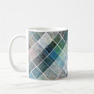 chequered, tartan, plaid, classic, blue, white coffee mug