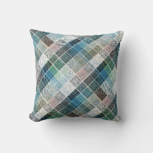 chequered, tartan, plaid, classic, blue, white cushion