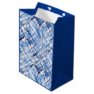 chequered, tartan, plaid, classic, blue, white medium gift bag