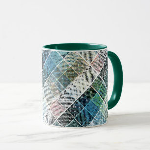 chequered, tartan, plaid, classic, blue, white mug