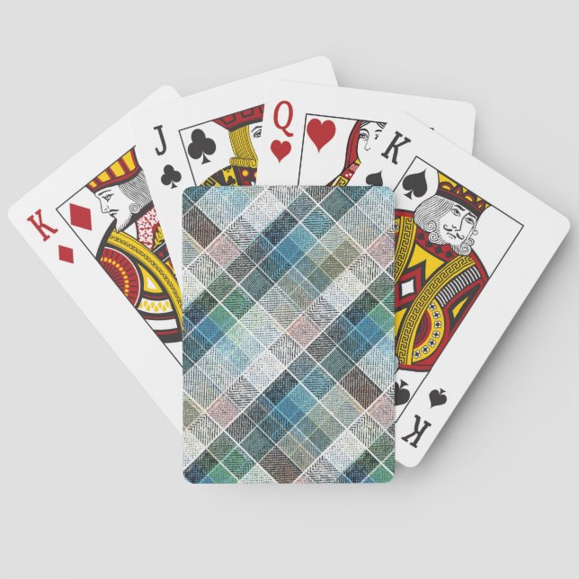 chequered, tartan, plaid, classic, blue, white playing cards (Back)