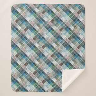 chequered, tartan, plaid, classic, blue, white sherpa blanket