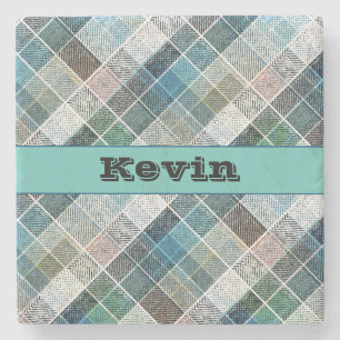 chequered, tartan, plaid, classic,personalised stone coaster