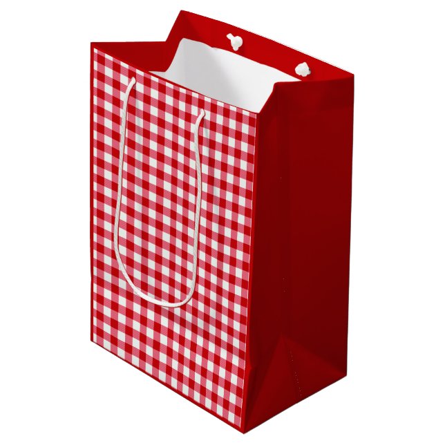 chequered tartan plaid classic red white texture medium gift bag (Front Angled)
