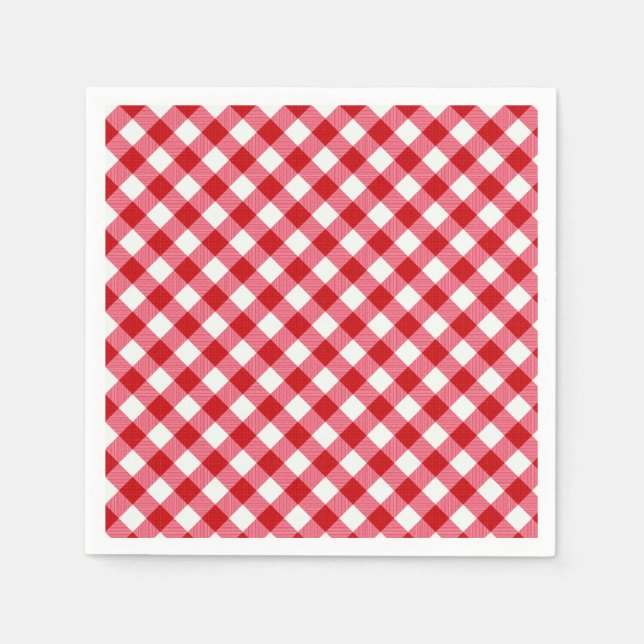 chequered tartan plaid classic red white texture napkin (Front)