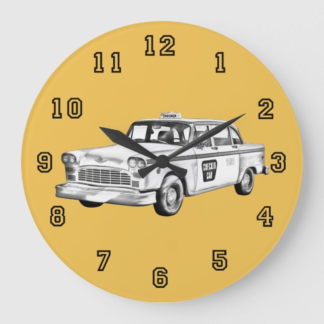 Chequered Taxi Cab Illustration Large Clock (Front)