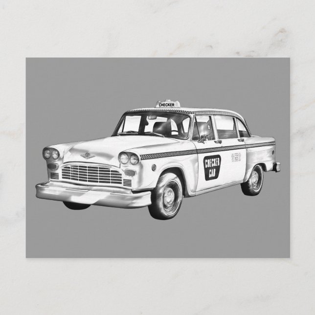 Chequered Taxi Cab Illustration Postcard (Front)