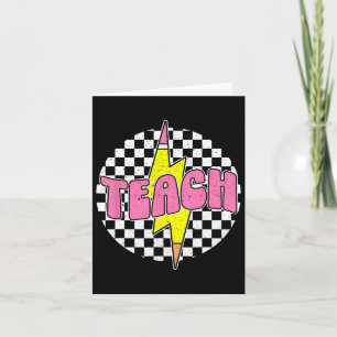 Chequered Teach Pencil Lightning Bolt Back To Scho Card