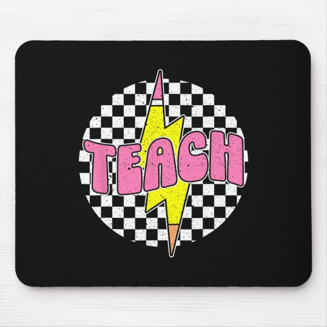 Chequered Teach Pencil Lightning Bolt Back To Scho Mouse Pad (Front)