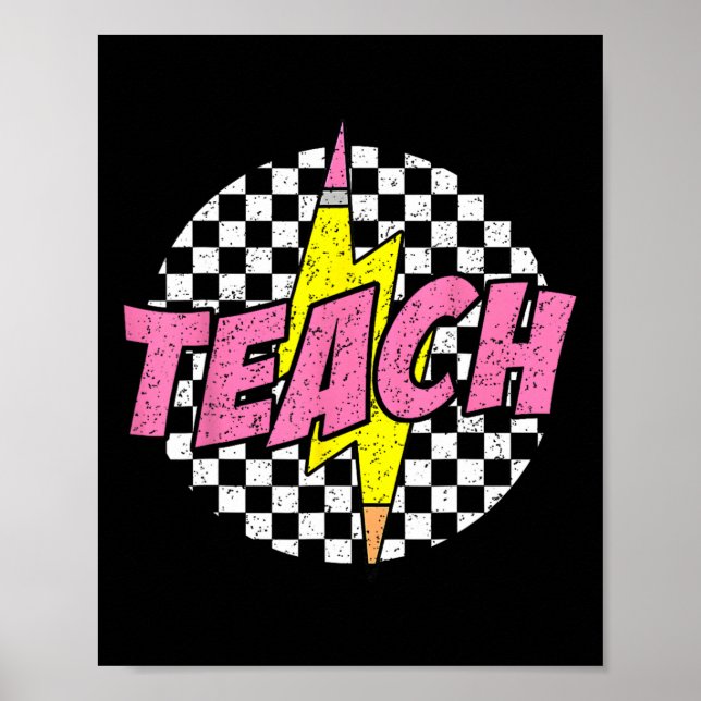 Chequered Teach Pencil Lightning Bolt Back To Scho Poster (Front)