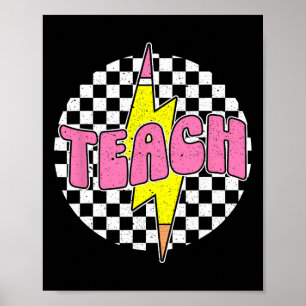 Chequered Teach Pencil Lightning Bolt Back To Scho Poster