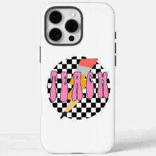Chequered Teach Shirt, Retro Pencil Teacher Shirt, iPhone 16 Pro Max Case