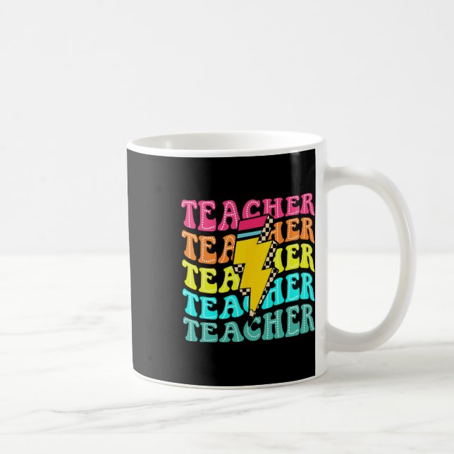 Chequered Teacher Bolt Lightning Back To School Te Coffee Mug (Right)