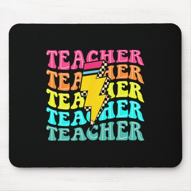 Chequered Teacher Bolt Lightning Back To School Te Mouse Pad (Front)