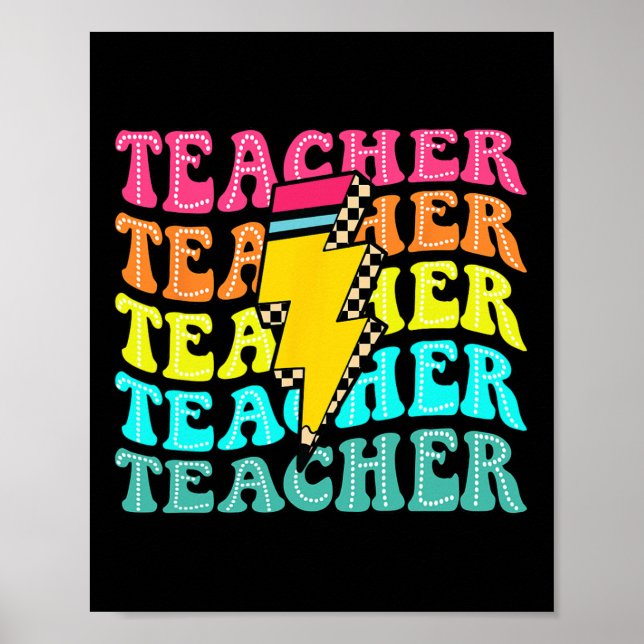 Chequered Teacher Bolt Lightning Back To School Te Poster (Front)