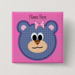 Chequered Teddy Bear 15 Cm Square Badge