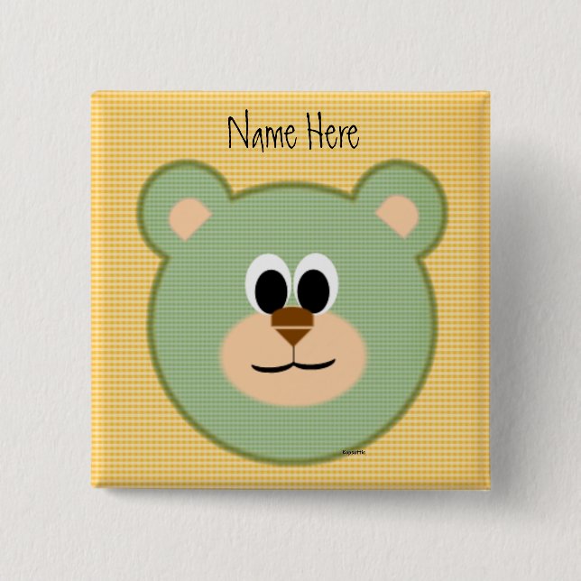 Chequered Teddy Bear 15 Cm Square Badge (Front)