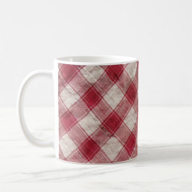 Chequered Textile: Colourful Fabric Background. Coffee Mug (Left)