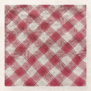 Chequered Textile: Colourful Fabric Background. Glass Coaster