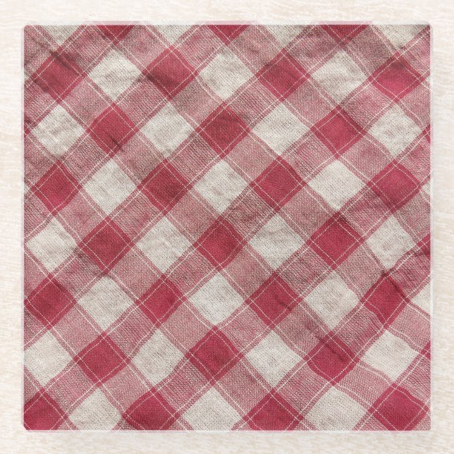 Chequered Textile: Colourful Fabric Background. Glass Coaster (Front)