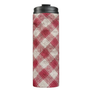 Chequered Textile: Colourful Fabric Background. Thermal Tumbler