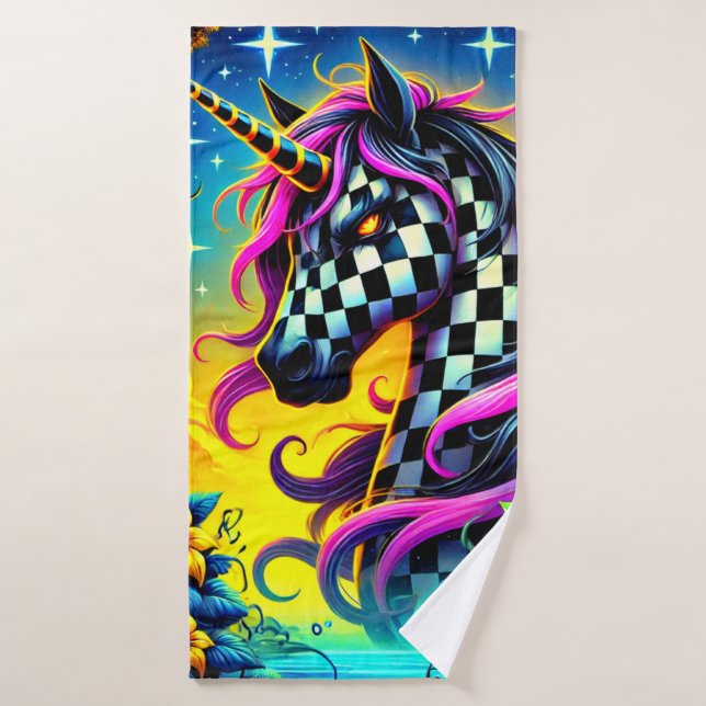 Chequered Unicorn Bath Towel (Bath Towel)