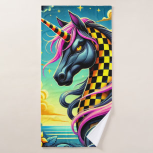 Chequered Unicorn Bath Towel