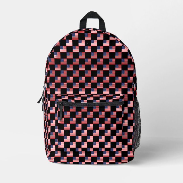 Chequered United States Flag Pattern  Printed Backpack (Front)
