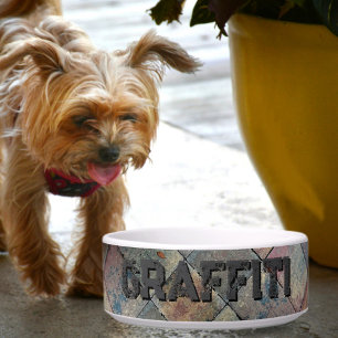 Chequered Urban Grunge Grey Brick Pet Bowl