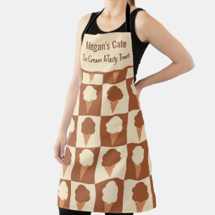 Chequered Vanilla Chocolate Ice Cream Custom Name Apron