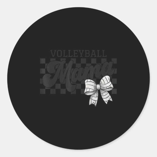 Chequered Volleyball Mama Coquette Bow Volleyball  Classic Round Sticker (Front)