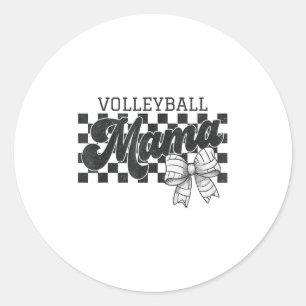 Chequered Volleyball Mama Coquette Bow Volleyball  Classic Round Sticker