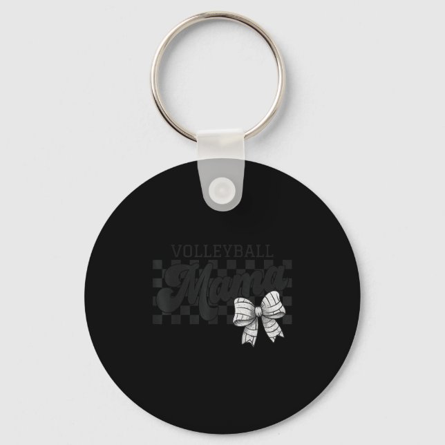 Chequered Volleyball Mama Coquette Bow Volleyball  Key Ring (Front)