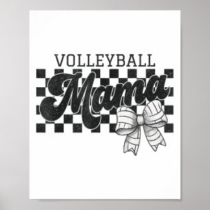 Chequered Volleyball Mama Coquette Bow Volleyball Poster