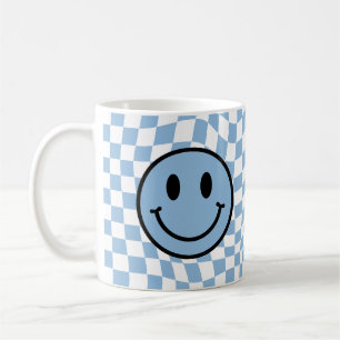 Chequered Wavy Blue Preppy Smile Coffee Mug