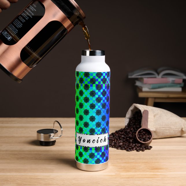 Chequered Wheels by Kenneth Yoncich Water Bottle (Coffee)