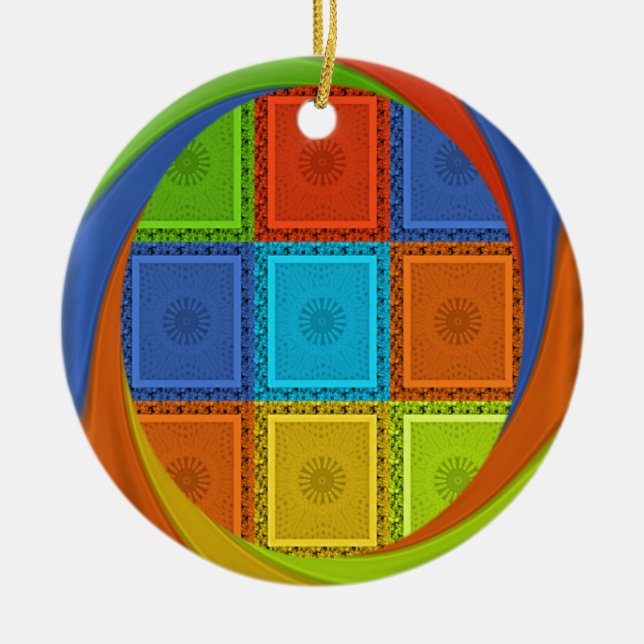 Chequered Whirl Art Print Ceramic Ornament (Front)